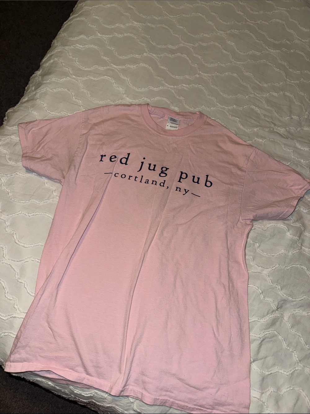 Red Jug Pub Cortland NY Pink Logo Tee